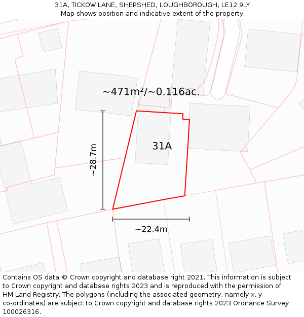 31A, TICKOW LANE, SHEPSHED, LOUGHBOROUGH, LE12 9LY: Plot and title map
