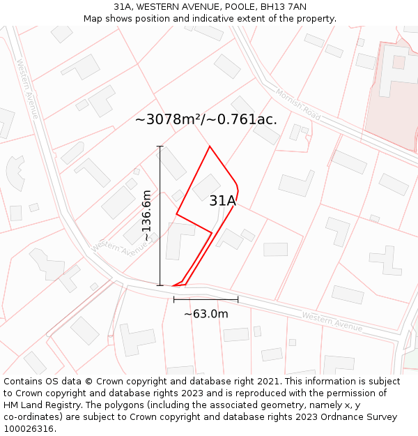 31A, WESTERN AVENUE, POOLE, BH13 7AN: Plot and title map