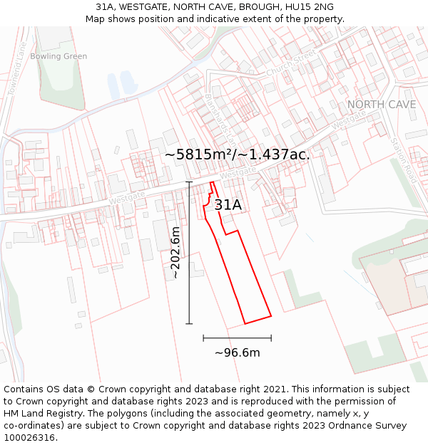 31A, WESTGATE, NORTH CAVE, BROUGH, HU15 2NG: Plot and title map