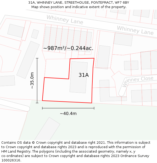 31A, WHINNEY LANE, STREETHOUSE, PONTEFRACT, WF7 6BY: Plot and title map