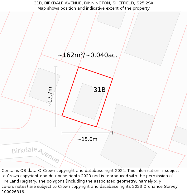 31B, BIRKDALE AVENUE, DINNINGTON, SHEFFIELD, S25 2SX: Plot and title map