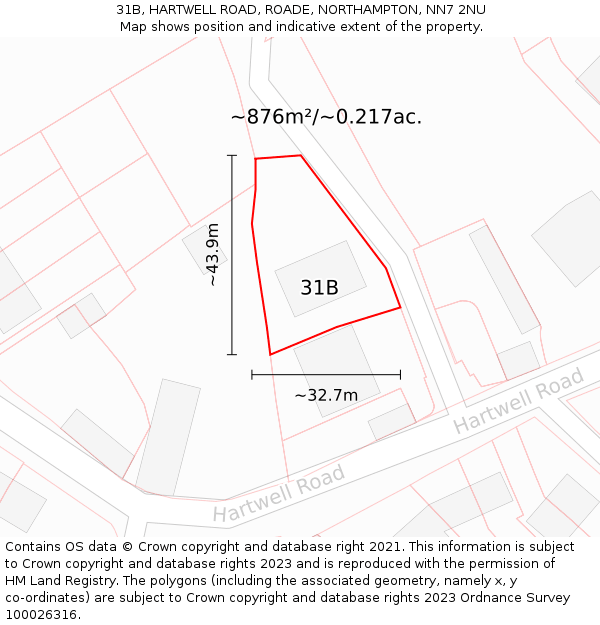 31B, HARTWELL ROAD, ROADE, NORTHAMPTON, NN7 2NU: Plot and title map