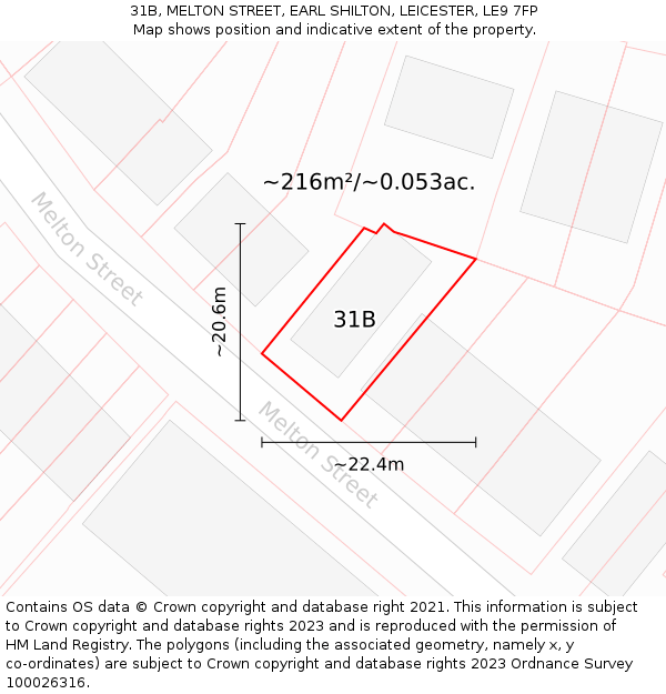 31B, MELTON STREET, EARL SHILTON, LEICESTER, LE9 7FP: Plot and title map