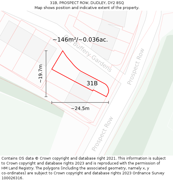 31B, PROSPECT ROW, DUDLEY, DY2 8SQ: Plot and title map