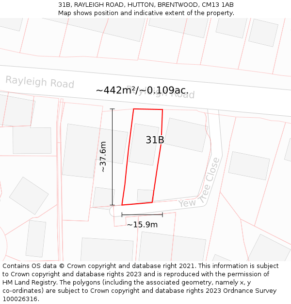 31B, RAYLEIGH ROAD, HUTTON, BRENTWOOD, CM13 1AB: Plot and title map