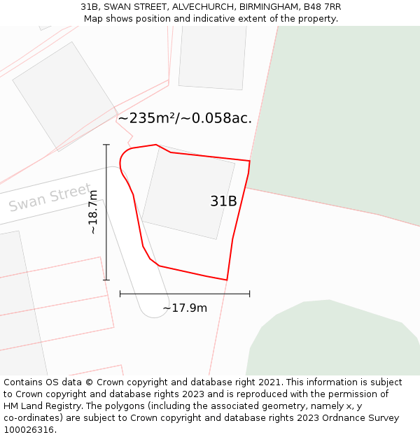 31B, SWAN STREET, ALVECHURCH, BIRMINGHAM, B48 7RR: Plot and title map