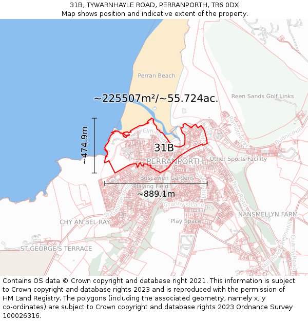31B, TYWARNHAYLE ROAD, PERRANPORTH, TR6 0DX: Plot and title map