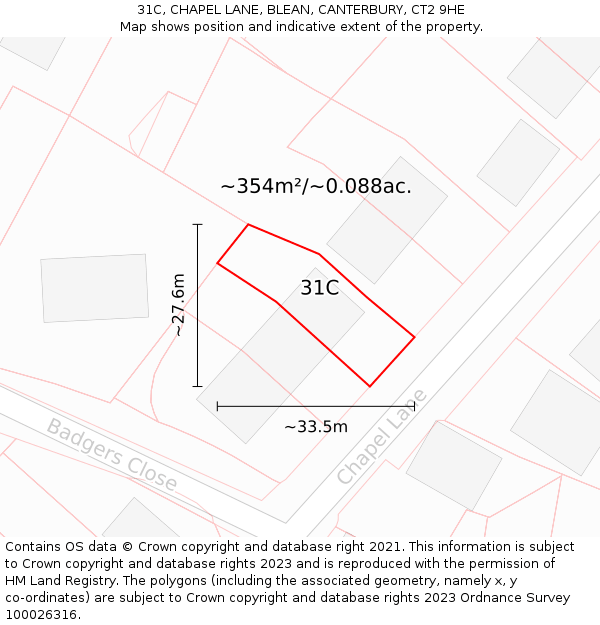 31C, CHAPEL LANE, BLEAN, CANTERBURY, CT2 9HE: Plot and title map