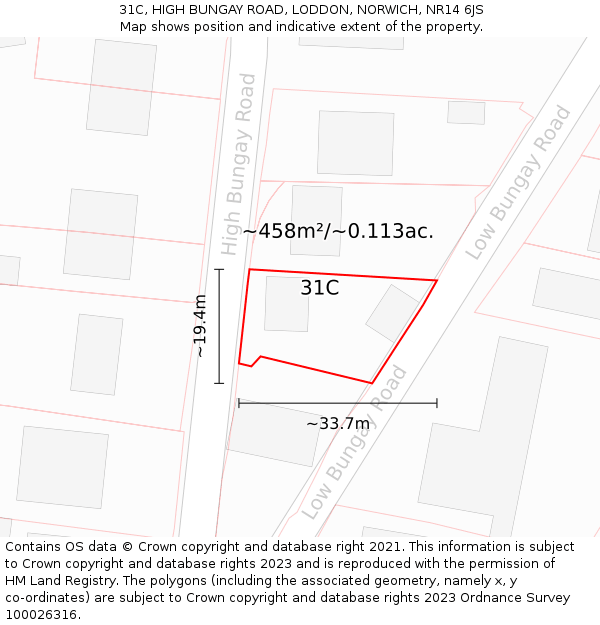 31C, HIGH BUNGAY ROAD, LODDON, NORWICH, NR14 6JS: Plot and title map