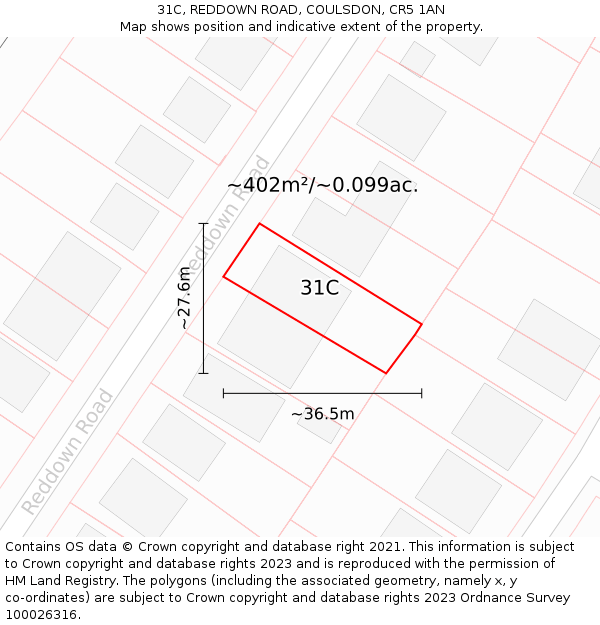 31C, REDDOWN ROAD, COULSDON, CR5 1AN: Plot and title map