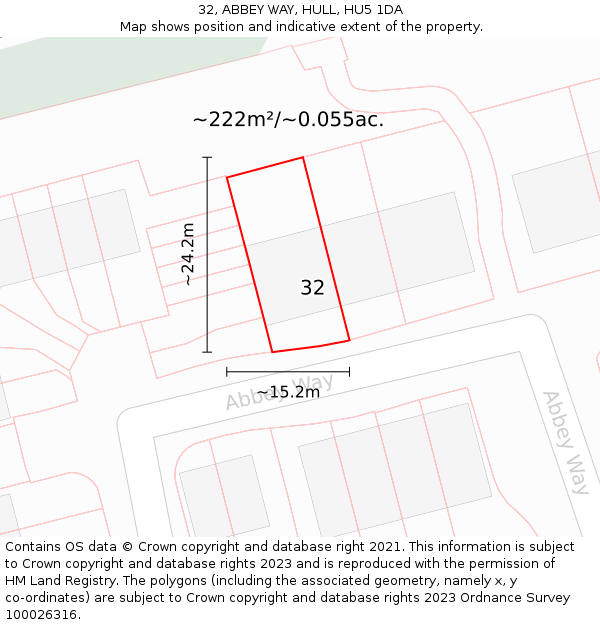 32, ABBEY WAY, HULL, HU5 1DA: Plot and title map