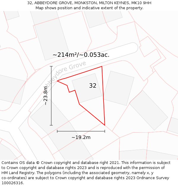 32, ABBEYDORE GROVE, MONKSTON, MILTON KEYNES, MK10 9HH: Plot and title map
