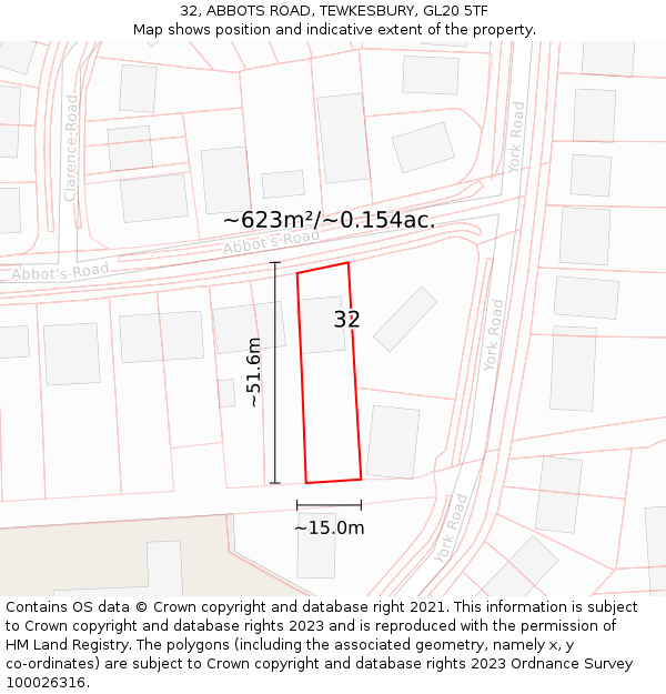 32, ABBOTS ROAD, TEWKESBURY, GL20 5TF: Plot and title map