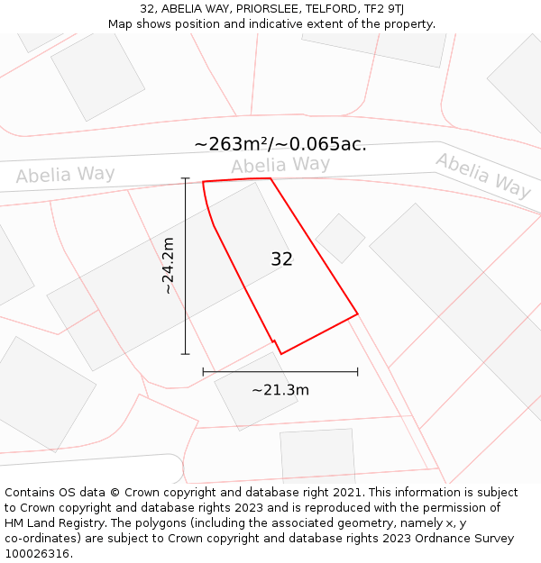 32, ABELIA WAY, PRIORSLEE, TELFORD, TF2 9TJ: Plot and title map