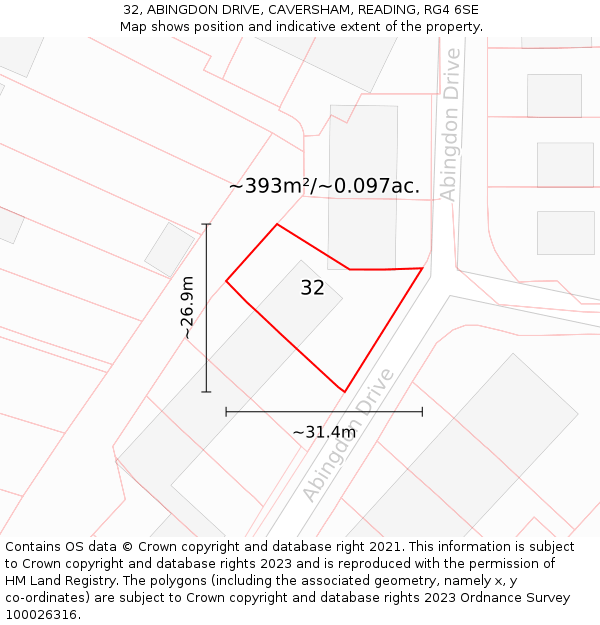 32, ABINGDON DRIVE, CAVERSHAM, READING, RG4 6SE: Plot and title map