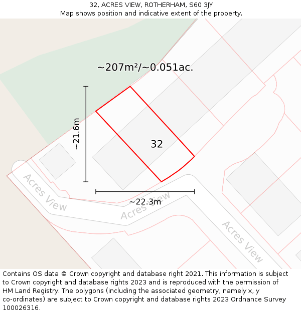 32, ACRES VIEW, ROTHERHAM, S60 3JY: Plot and title map