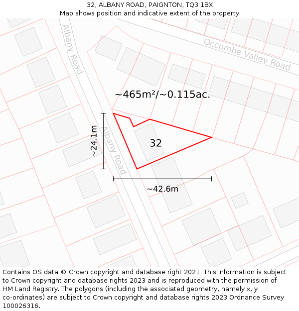 32, ALBANY ROAD, PAIGNTON, TQ3 1BX: Plot and title map