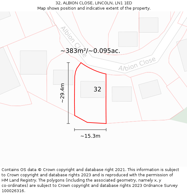 32, ALBION CLOSE, LINCOLN, LN1 1ED: Plot and title map