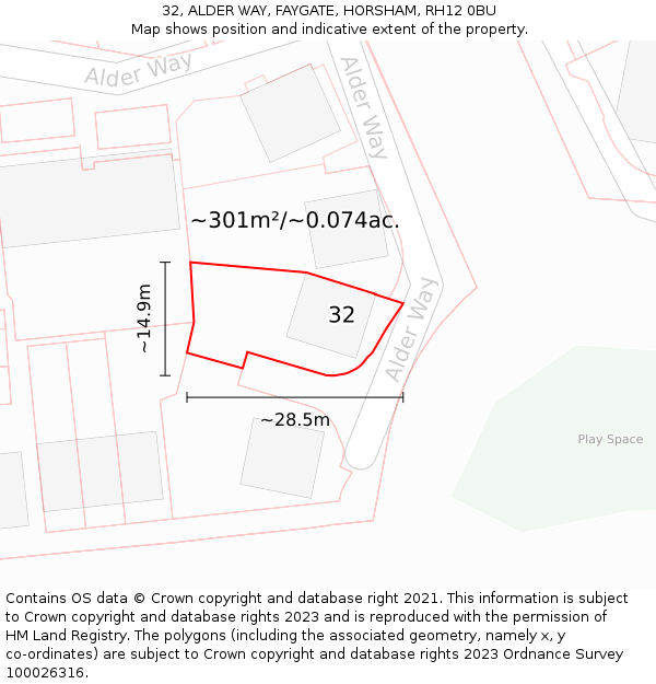 32, ALDER WAY, FAYGATE, HORSHAM, RH12 0BU: Plot and title map