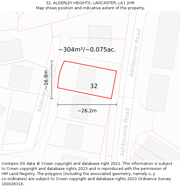32, ALDERLEY HEIGHTS, LANCASTER, LA1 2HR: Plot and title map