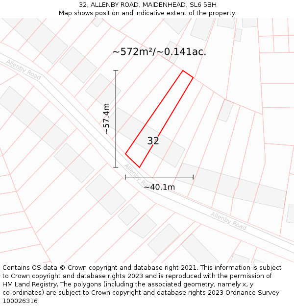 32, ALLENBY ROAD, MAIDENHEAD, SL6 5BH: Plot and title map