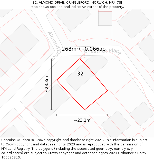 32, ALMOND DRIVE, CRINGLEFORD, NORWICH, NR4 7SJ: Plot and title map