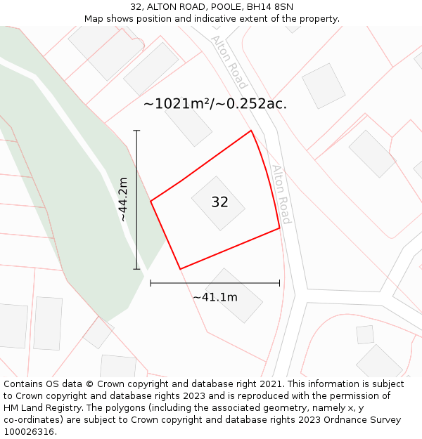32, ALTON ROAD, POOLE, BH14 8SN: Plot and title map