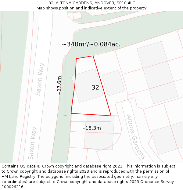 32, ALTONA GARDENS, ANDOVER, SP10 4LG: Plot and title map