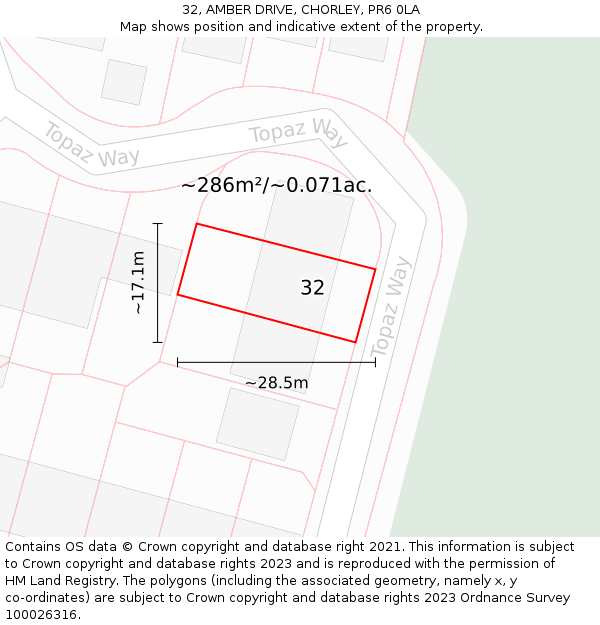32, AMBER DRIVE, CHORLEY, PR6 0LA: Plot and title map