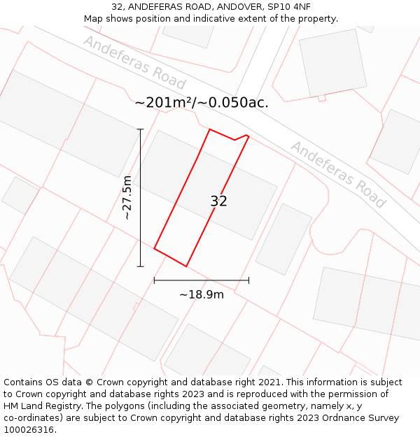 32, ANDEFERAS ROAD, ANDOVER, SP10 4NF: Plot and title map