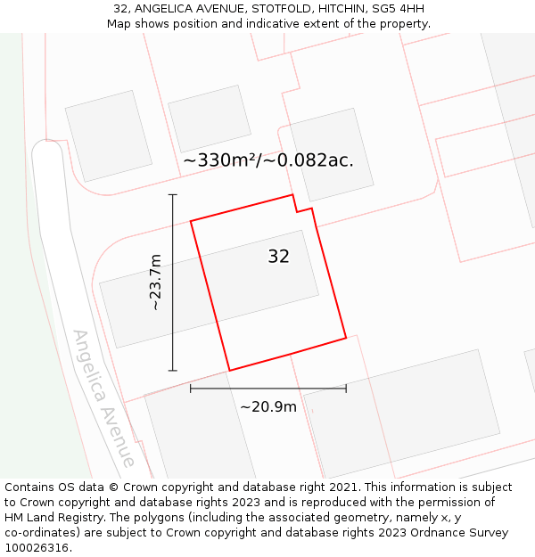 32, ANGELICA AVENUE, STOTFOLD, HITCHIN, SG5 4HH: Plot and title map