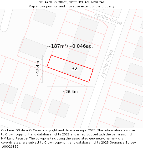 32, APOLLO DRIVE, NOTTINGHAM, NG6 7AF: Plot and title map