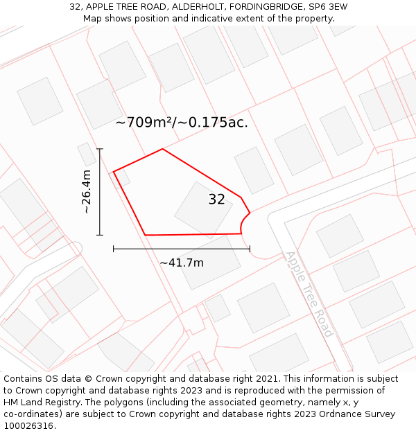 32, APPLE TREE ROAD, ALDERHOLT, FORDINGBRIDGE, SP6 3EW: Plot and title map