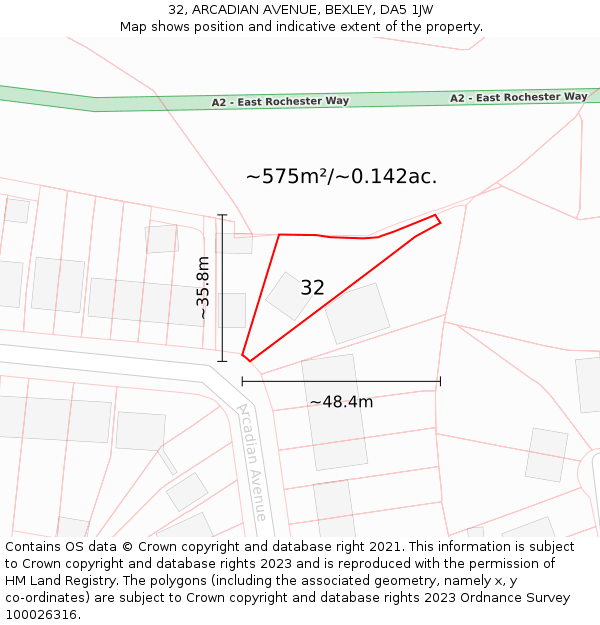 32, ARCADIAN AVENUE, BEXLEY, DA5 1JW: Plot and title map