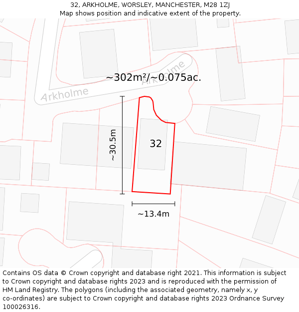 32, ARKHOLME, WORSLEY, MANCHESTER, M28 1ZJ: Plot and title map