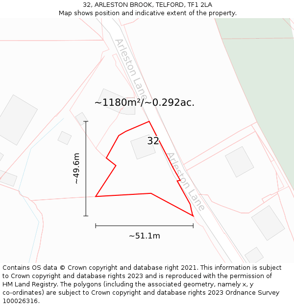 32, ARLESTON BROOK, TELFORD, TF1 2LA: Plot and title map