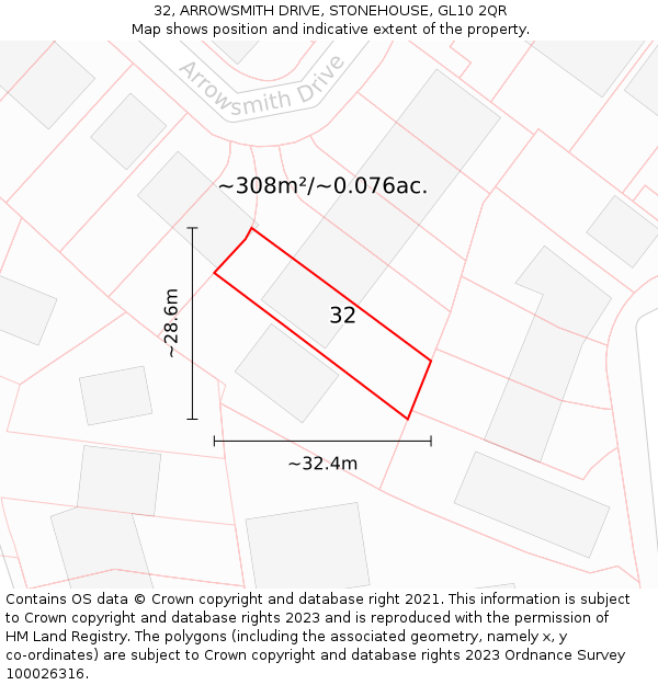 32, ARROWSMITH DRIVE, STONEHOUSE, GL10 2QR: Plot and title map