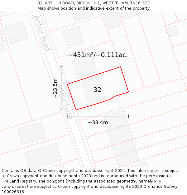 32, ARTHUR ROAD, BIGGIN HILL, WESTERHAM, TN16 3DD: Plot and title map