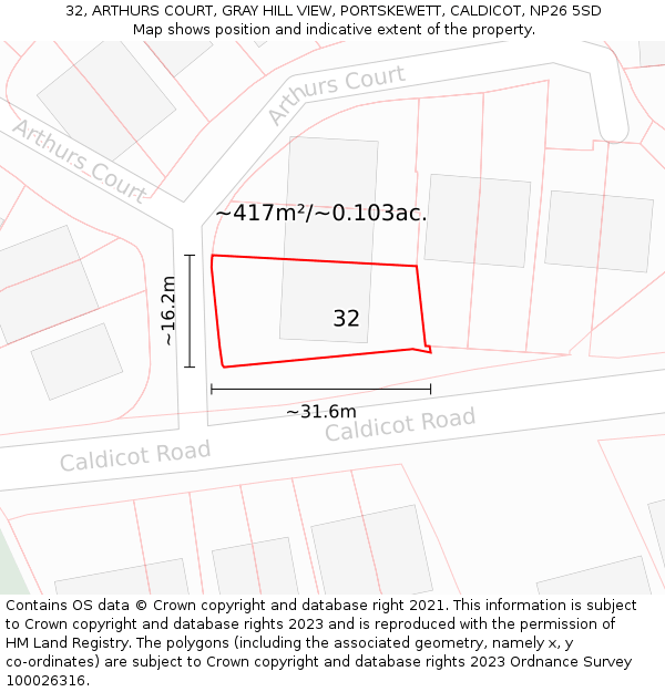 32, ARTHURS COURT, GRAY HILL VIEW, PORTSKEWETT, CALDICOT, NP26 5SD: Plot and title map