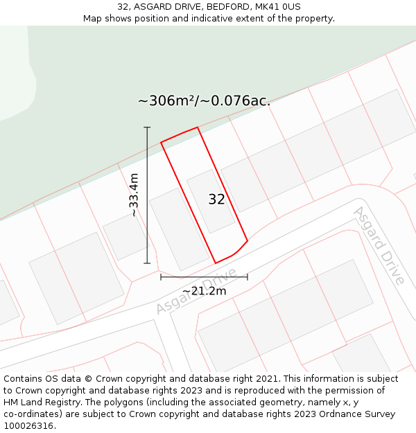 32, ASGARD DRIVE, BEDFORD, MK41 0US: Plot and title map