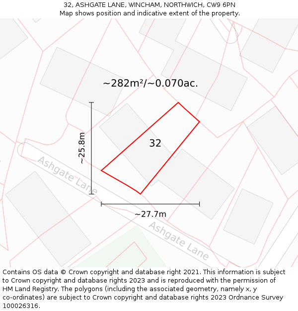 32, ASHGATE LANE, WINCHAM, NORTHWICH, CW9 6PN: Plot and title map