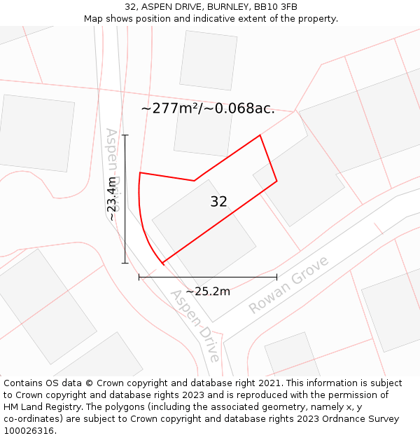 32, ASPEN DRIVE, BURNLEY, BB10 3FB: Plot and title map