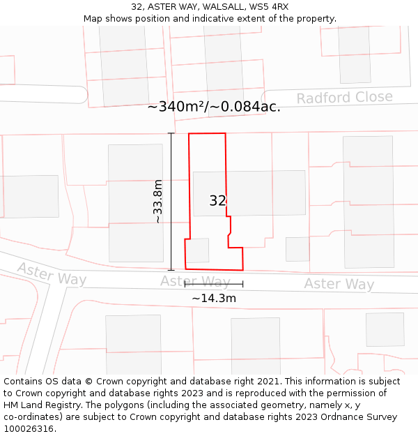 32, ASTER WAY, WALSALL, WS5 4RX: Plot and title map