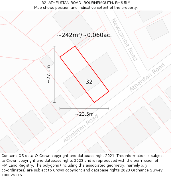 32, ATHELSTAN ROAD, BOURNEMOUTH, BH6 5LY: Plot and title map