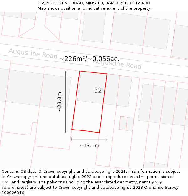 32, AUGUSTINE ROAD, MINSTER, RAMSGATE, CT12 4DQ: Plot and title map
