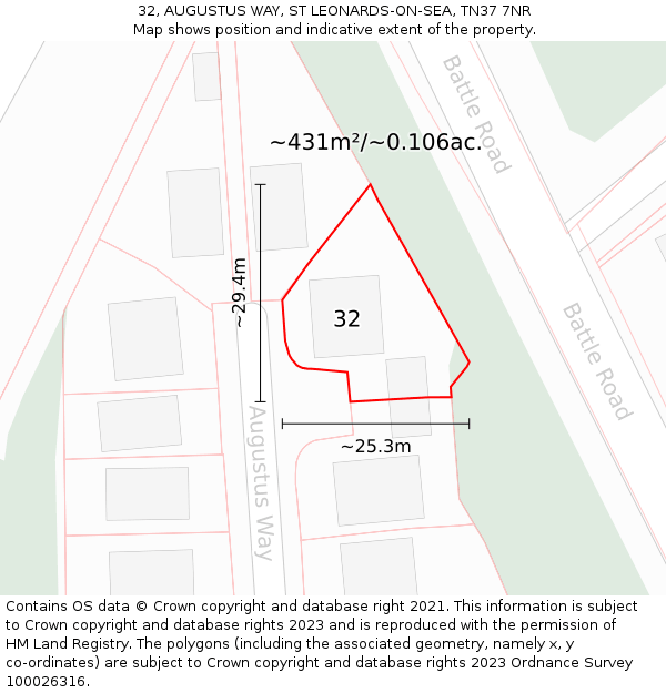 32, AUGUSTUS WAY, ST LEONARDS-ON-SEA, TN37 7NR: Plot and title map
