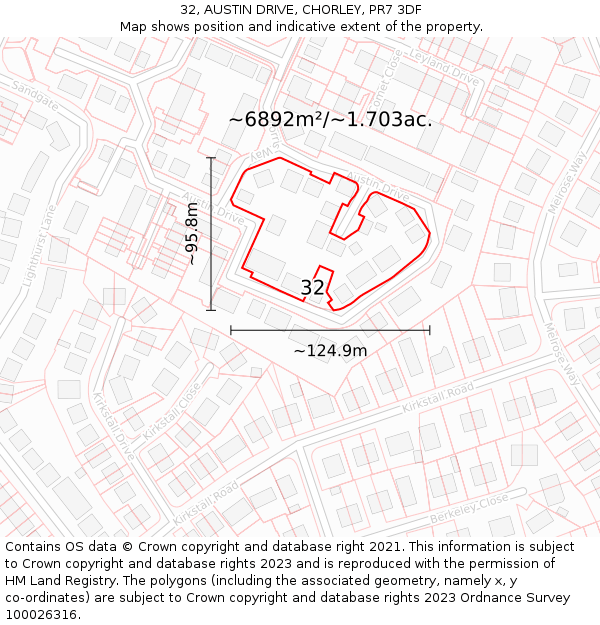 32, AUSTIN DRIVE, CHORLEY, PR7 3DF: Plot and title map