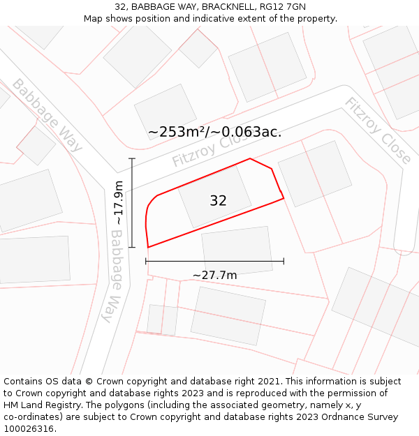 32, BABBAGE WAY, BRACKNELL, RG12 7GN: Plot and title map