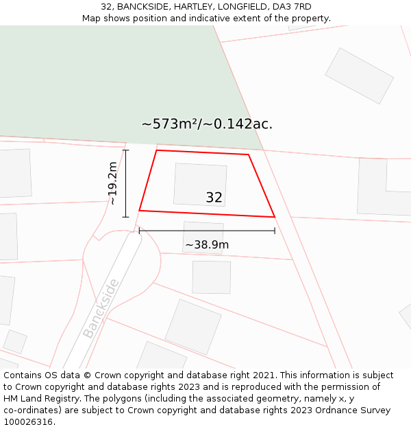 32, BANCKSIDE, HARTLEY, LONGFIELD, DA3 7RD: Plot and title map