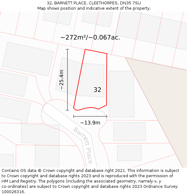 32, BARNETT PLACE, CLEETHORPES, DN35 7SU: Plot and title map